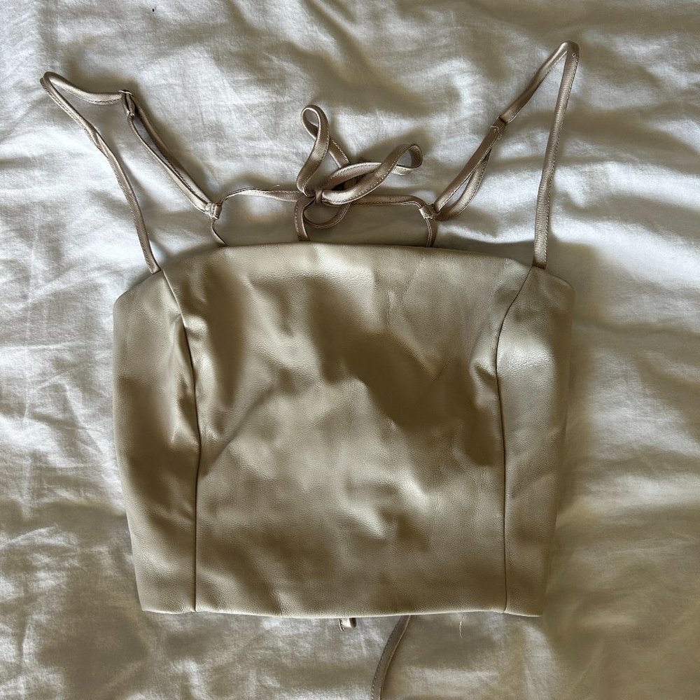 Garage Faux Leather Tie Cropped Top